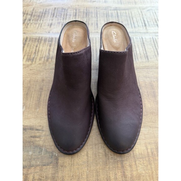 Clarks Shoes - New Clarks Spiced Isla‎ Maroon Leather Block Heel Mules Size 10M Cushion
